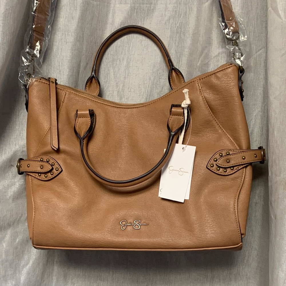 Jessica Simpson Caramel Leather Tote with Studded Side Straps
